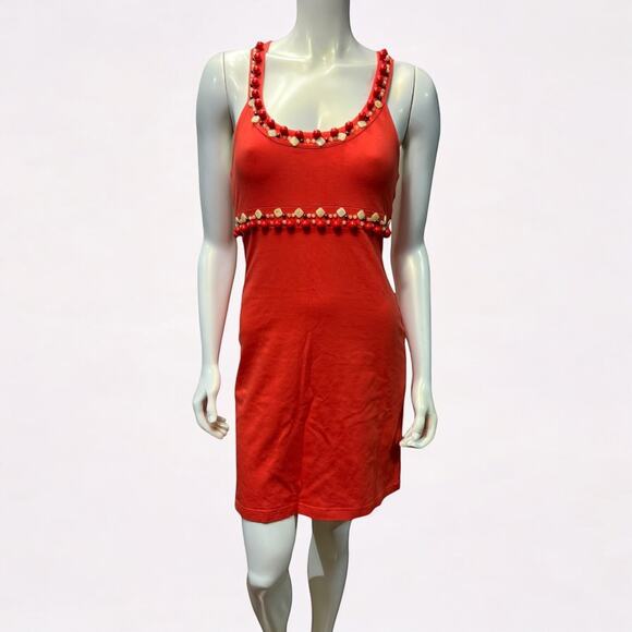 MODA International Orange Beaded Empire Waist Tank Dress Racerback Small - Picture 1 of 7